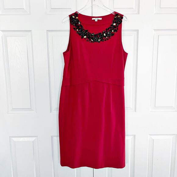 Boden Jeweled Neckline Red Ponte Knit Sheath Dress - Picture 1 of 7